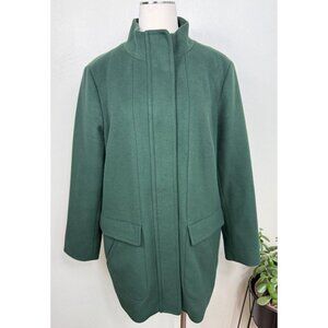 J Jill Womens Green Fleece Mid Length Coat Size PL Business Career Minimalist‎